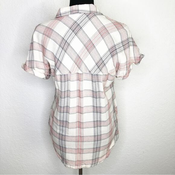 Dress Forum Los Angeles cream red black plaid button down top size Small - Picture 14 of 14